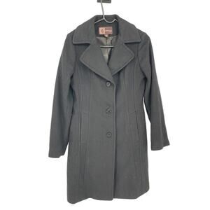 Anne Klein Black Women's Single-Breasted Long Wool‎ Peacoat - Size Small